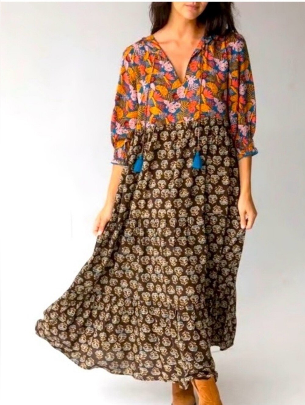 NATURAL LIFE Bohemian Patchwork Maxi Dress, Medium